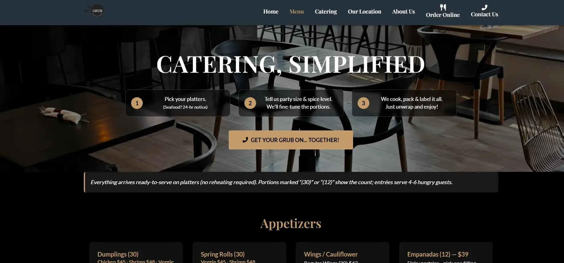 Restaurant Catering Menu and Contact 