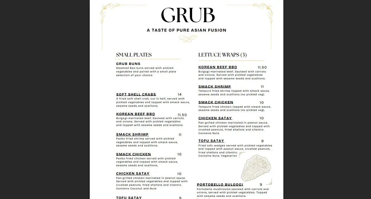 Custom Menu Design to ensure luxury appearance and even spacing